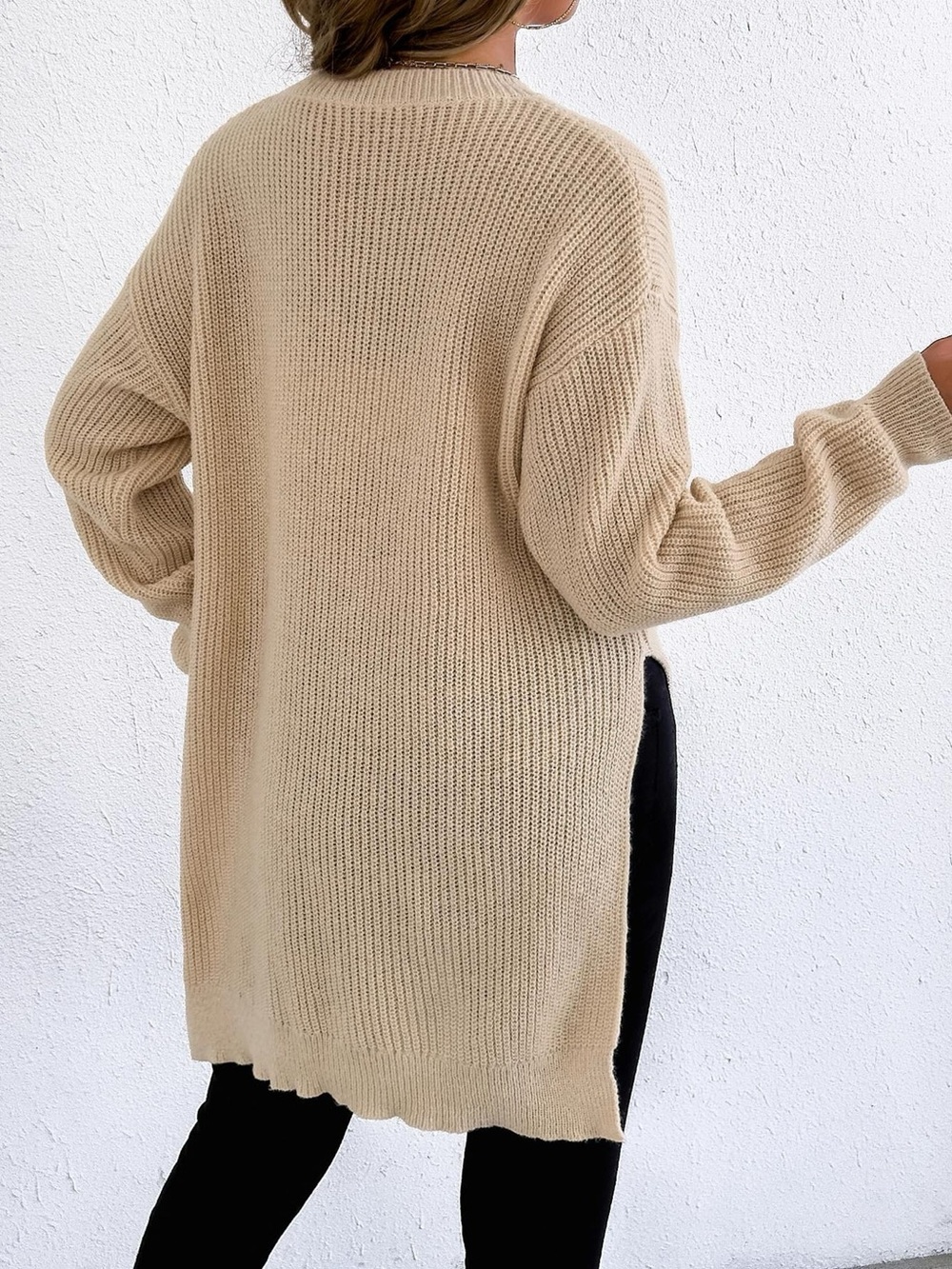 Side-Slit Dropped Shoulder Sweater - Picture 10 of 10
